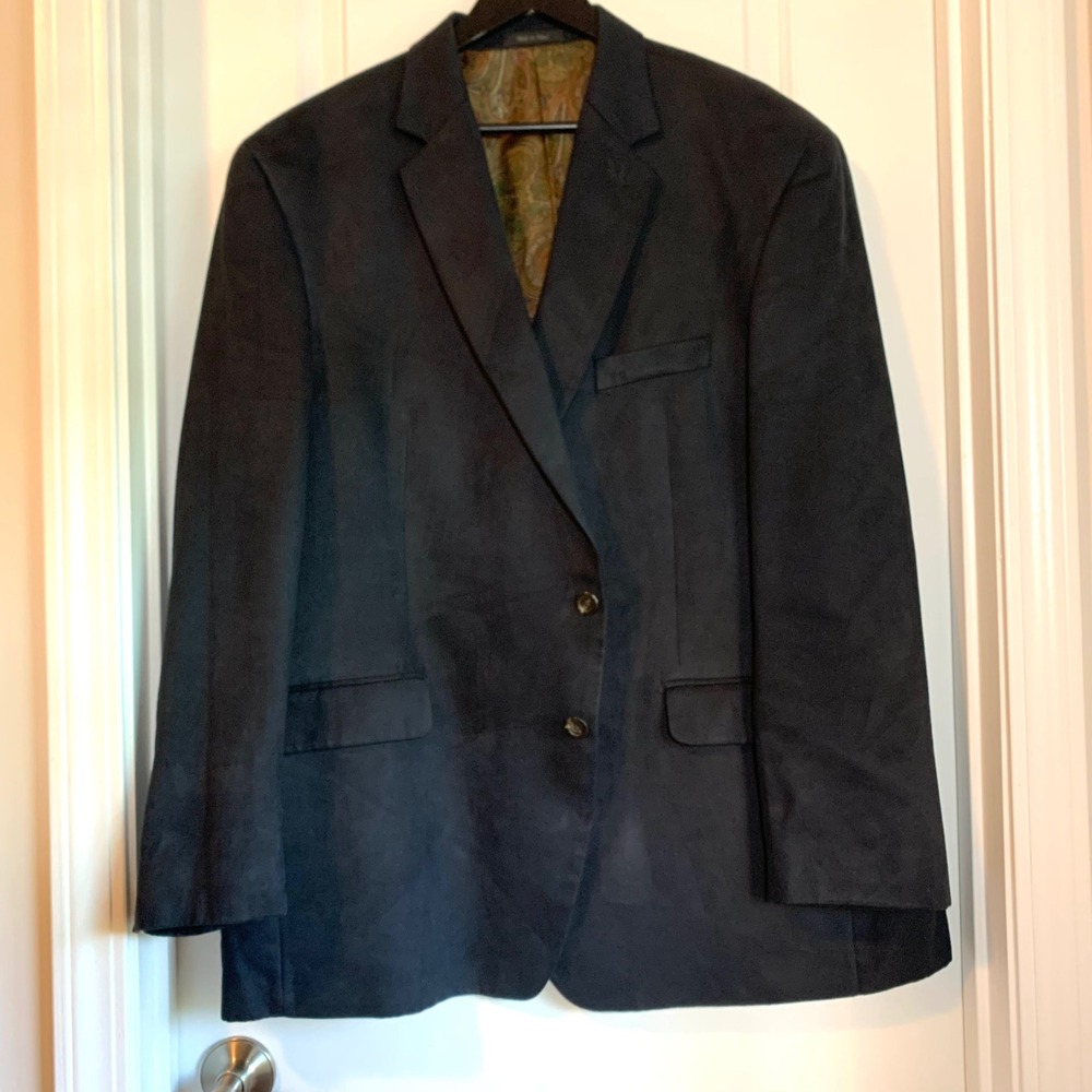 Lauren Ralph Lauren Mens 48R Black Faux Suede Paisley Lined Blazer Sport Coat